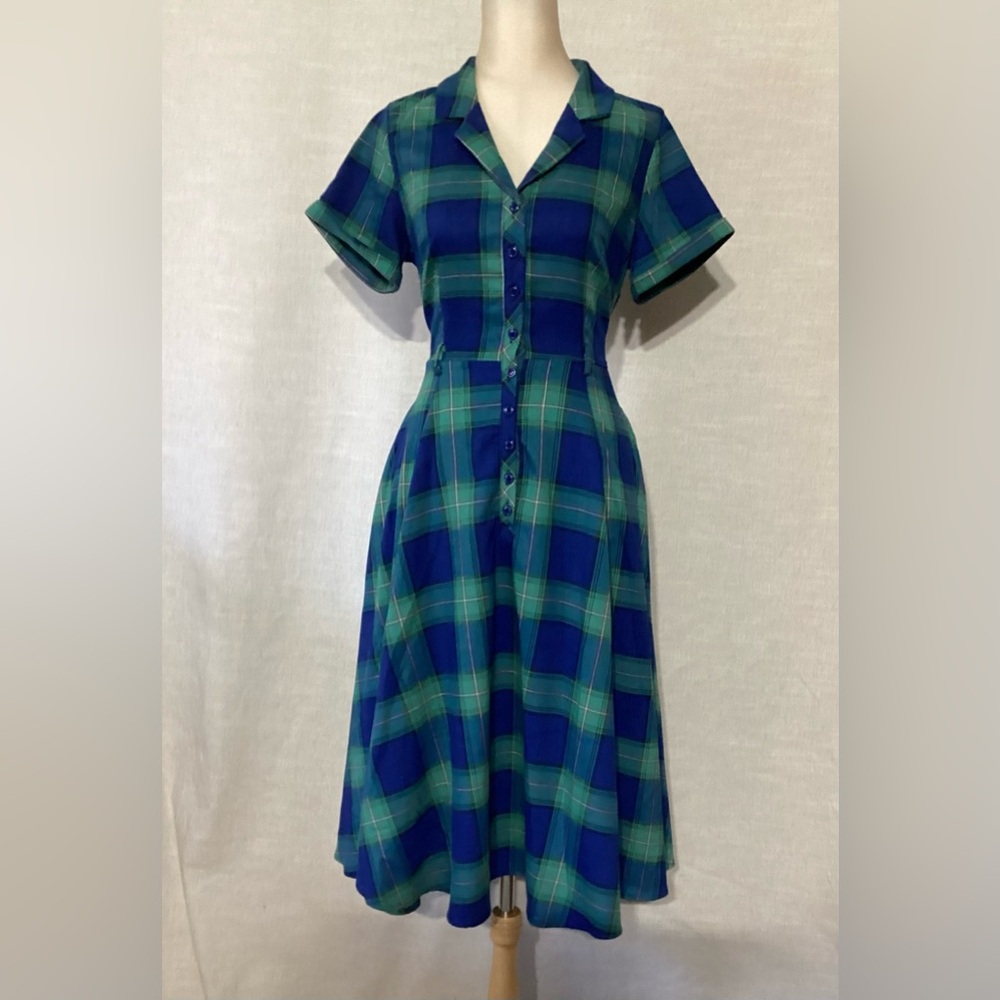 Collectfit Caterina Traditional Check Swing Shirt Dress Blue Green NWTD